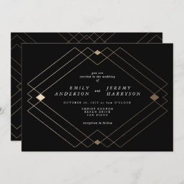 Convites Casamento Geométrico Deco Gatsby Dourado Negro Dia