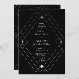 Convites Casamento Geométrico Deco Gatsby Dourado Negro Dia