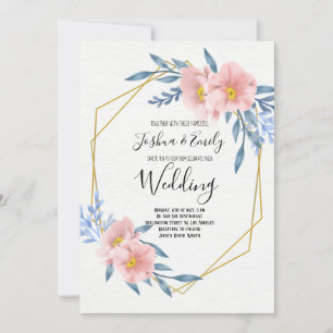 Convites Casamento Geométrico do Blush Dourado Azul Cor-de-