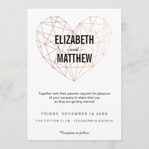 Convites Casamento geométrico do coração do ouro