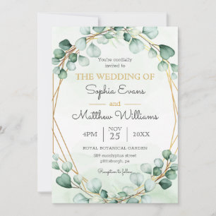Convites Casamento Geométrico do Frame Dourado Eucalyptus