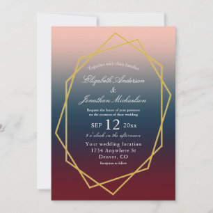 Convites Casamento Geométrico do Ombre Blush Marinho Burgun