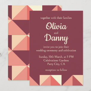 Convites Casamento Geométrico do Triângulo Púrpura Rosa Pês