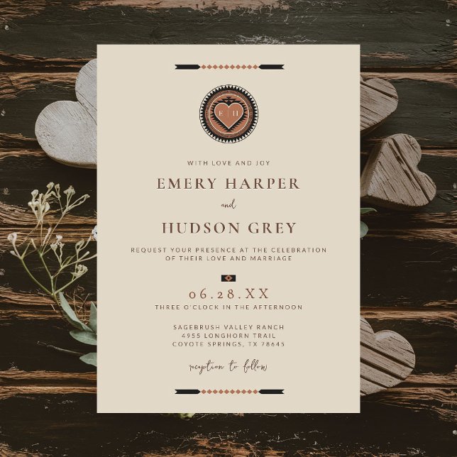 Convites Casamento Geométrico dos Sweetboy Ocidental (western wedding invitation cowboy southwest desert native tribal geometric brown earthy beige sandy)