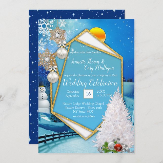 Convites Casamento Geométrico Dourado (Frente/Verso)