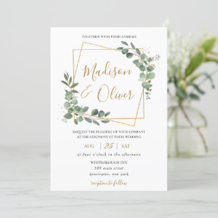 Convites Casamento Geométrico Dourado Chic Eucalyptus Green