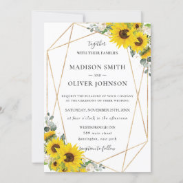 Convites Casamento Geométrico Dourado Chic Sunflower