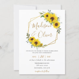 Convites Casamento Geométrico Dourado Chic Sunflower