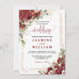 Convites Casamento Geométrico Dourado com Blush Vermelho El