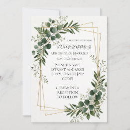 Convites Casamento Geométrico Dourado com Vegetação Persona