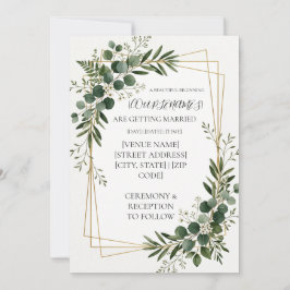 Convites Casamento Geométrico Dourado com Vegetação Persona