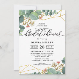 Convites Casamento geométrico Dourado da forma do eucalipto