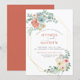 Convites Casamento Geométrico Dourado de Apricot Wasabi