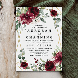 Convites Casamento Geométrico Dourado de Blush Vermelho Bur