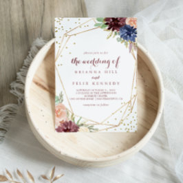 Convites Casamento geométrico Dourado de Caligrafia