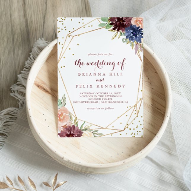 Convites Casamento geométrico Dourado de Caligrafia (Criador carregado)