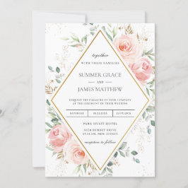 Convites Casamento Geométrico Dourado de Diamante Rosa-Blus