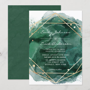 Convites Casamento Geométrico Dourado de Emerald Green Wat