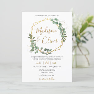 Convites Casamento Geométrico Dourado de Eucalyptus Greene