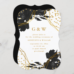 Convites Casamento Geométrico Dourado de Faux Floral Preto