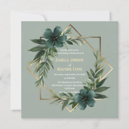Convites Casamento Geométrico Dourado Elegante Greenery