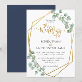 Convites Casamento Geométrico Dourado Eucalyptus Greenery