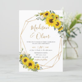 Convites Casamento Geométrico Dourado Floral de Girassol El