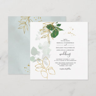Convites Casamento Geométrico Dourado Folhas de Eucalipto V