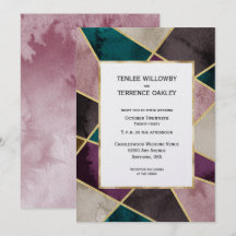Casamento Geométrico Dourado Luxuoso Verde Roxo