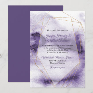 Convites Casamento Geométrico Dourado Ultra Violeta Moderno