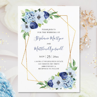 Convites Casamento Geométrico Dusty Blue Floral