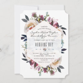 Convites Casamento Geométrico Dusty Blue Pink - Buquê Flora