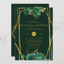 Convites Casamento Geométrico e Verde-Dourado