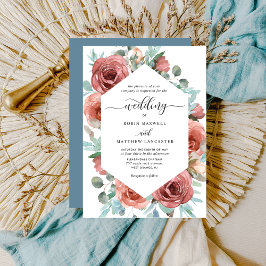 Convites Casamento Geométrico Eetal Dusty Blue Floral