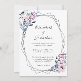 Convites Casamento Geométrico Elegante Azul Floral