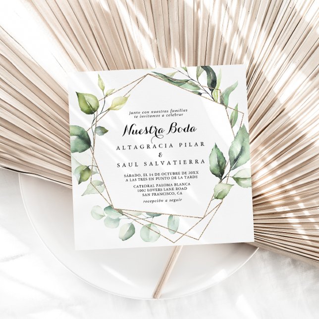 Convites Casamento Geométrico Elegante Dourado Nuestra Verd (Criador carregado)