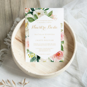 Convites Casamento Geométrico Elegante Espanhol Dourado e 