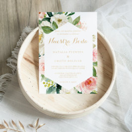 Convites Casamento Geométrico Elegante Espanhol Dourado e V