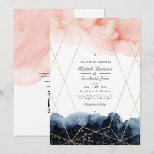 Casamento Geométrico em Aquarela Azul Marinho e Be