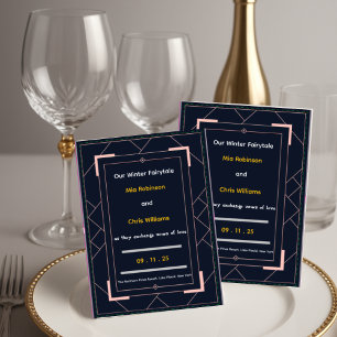 Convites Casamento Geométrico em Azul Naval Art Déco com Do