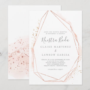 Convites Casamento Geométrico Espanhol Rosa Dourado