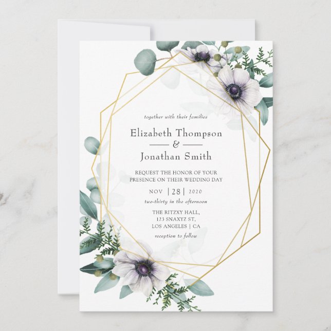 Convites Casamento Geométrico Eucalyptus Anemone (Frente)