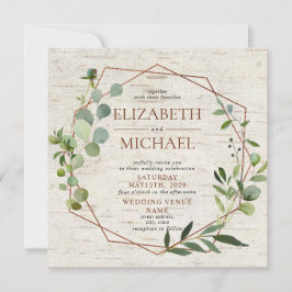 Convites Casamento Geométrico Eucalyptus De Cobre Russo Qua