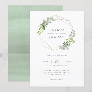 Convites Casamento Geométrico Eucalyptus Greenery Chic Dour