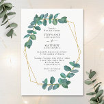 Convites Casamento Geométrico Eucalyptus Leaf Elegante<br><div class="desc">Estes convites de casamento botânicos apresentam um elegante design de folha de eucalipto com uma fronteira geométrica moderna. Personalize com seu texto. Material de papelaria correspondente também disponível.</div>