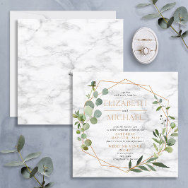 Convites Casamento Geométrico Eucalyptus Marble Quadrado