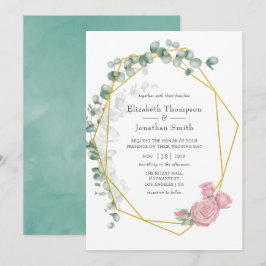 Convites Casamento Geométrico Eucalyptus Rosa