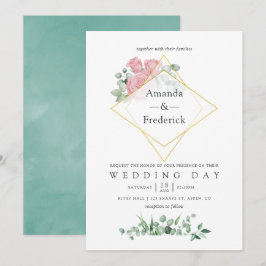 Convites Casamento Geométrico Eucalyptus Rosa