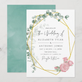 Convites Casamento Geométrico Eucalyptus Rosa