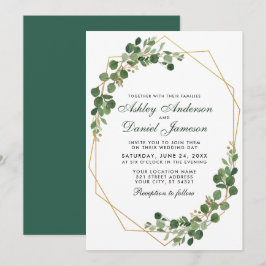 Convites Casamento Geométrico Eucalyptus Verde Botânico